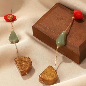 "Tiger Eye" Multicolor Acrylic Stone Long Earrings